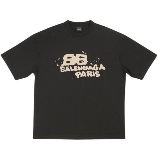 BALENCIAGA HAND DRAWN BB ICON T-SHIRT MEDIUM FIT IN BLACK - BAS013