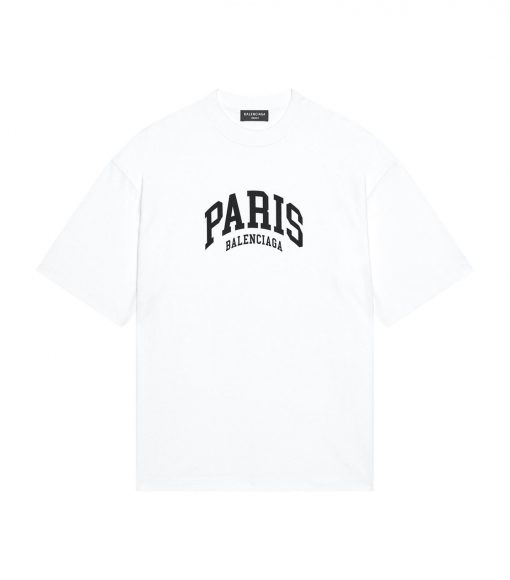 BALENCIAGA MEN'S CITIES PARIS T-SHIRT MEDIUM FIT IN WHITE - BAS008