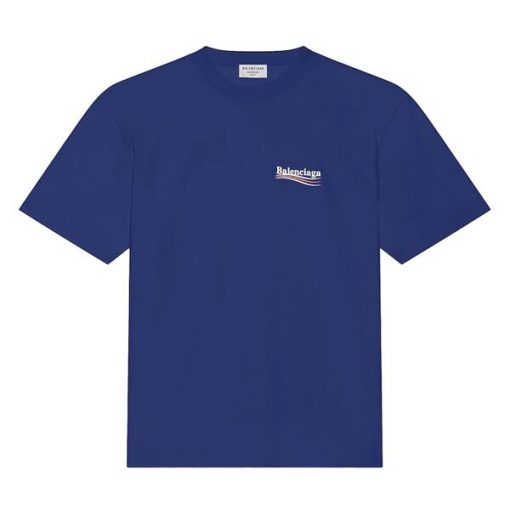 BALENCIAGA MEN'S POLITICAL CAMPAIGN T-SHIRT LARGE FIT IN PACIFIC BLUE - BAS003