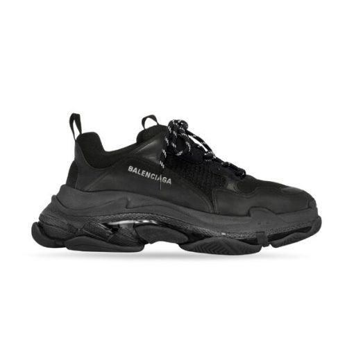 BALENCIAGA MEN'S TRIPLE S SNEAKER CLEAR SOLE IN BLACK - BLA014