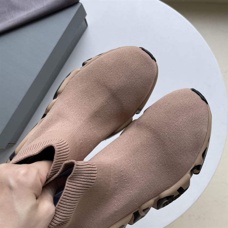 BALENCIAGA SPEED RECYCLED KNIT GRAFFITI SNEAKER IN BEIGE - BLA050