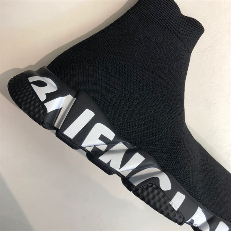 BALENCIAGA SPEED RECYCLED KNIT GRAFFITI SNEAKER IN BLACK - BLA049