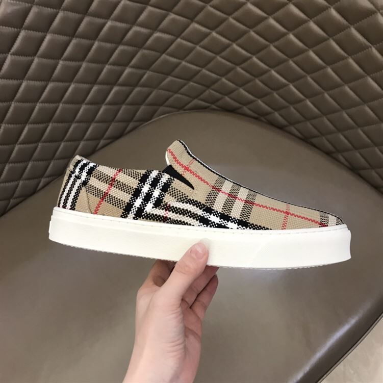 BURBERRY BIO-BASED SOLE LATTICED COTTON SLIP-ON SNEAKERS - BBR024