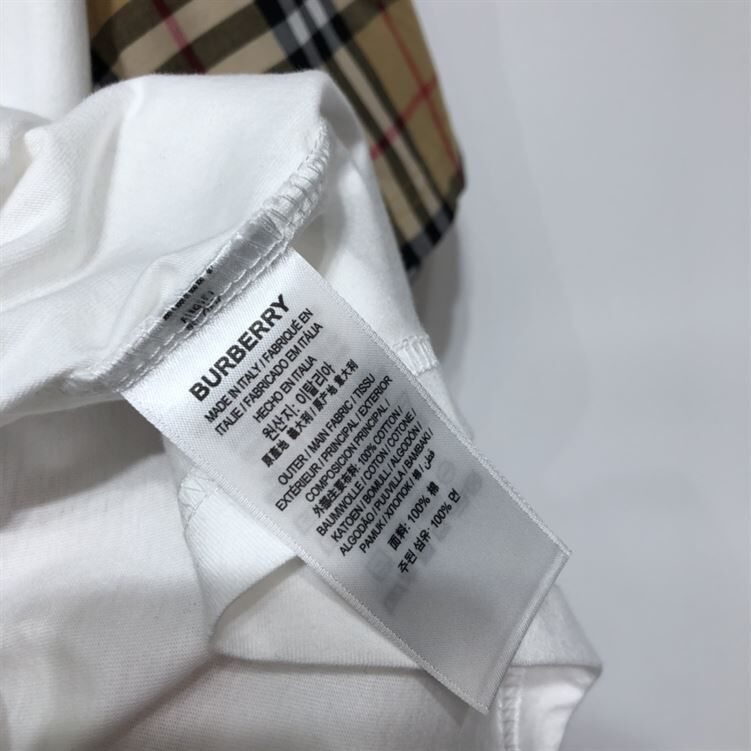BURBERRY CHECK SLEEVE COTTON OVERSIZED T-SHIRT IN WHITE - BRS010