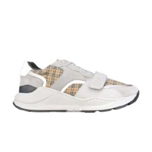 BURBERRY CHECK, SUEDE AND LEATHER SNEAKERS - BBR009