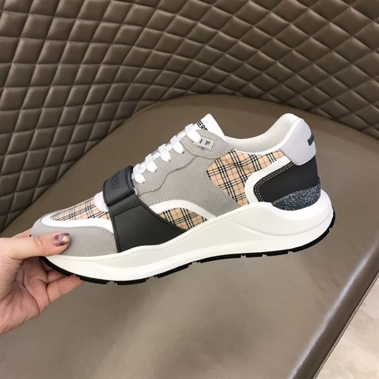 BURBERRY CHECK, SUEDE AND LEATHER SNEAKERS - BBR010