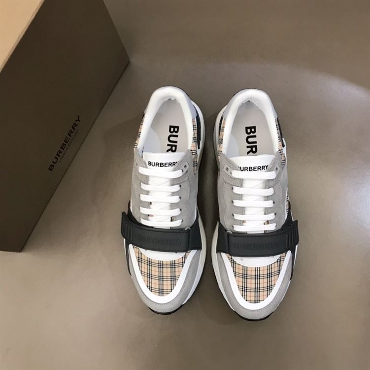 BURBERRY CHECK, SUEDE AND LEATHER SNEAKERS - BBR010