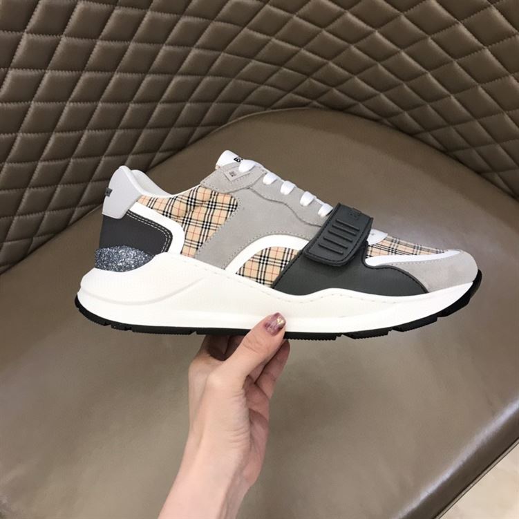 BURBERRY CHECK, SUEDE AND LEATHER SNEAKERS - BBR010