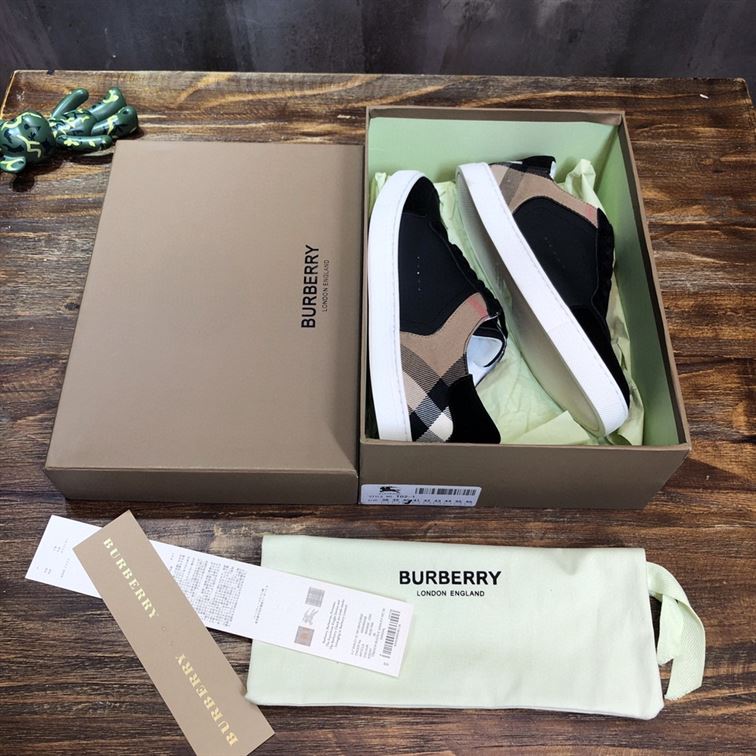 BURBERRY LEATHER AND HOUSE CHECK COTTON SNEAKERS - BBR014