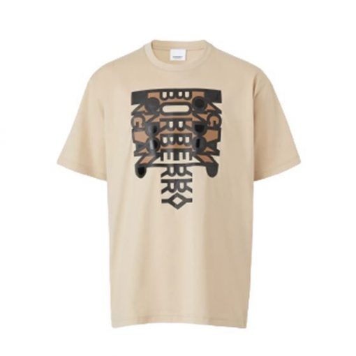 BURBERRY LOGO PRINT COTTON OVERSIZE T-SHIRT - IN SOFT FAWN - BRS006