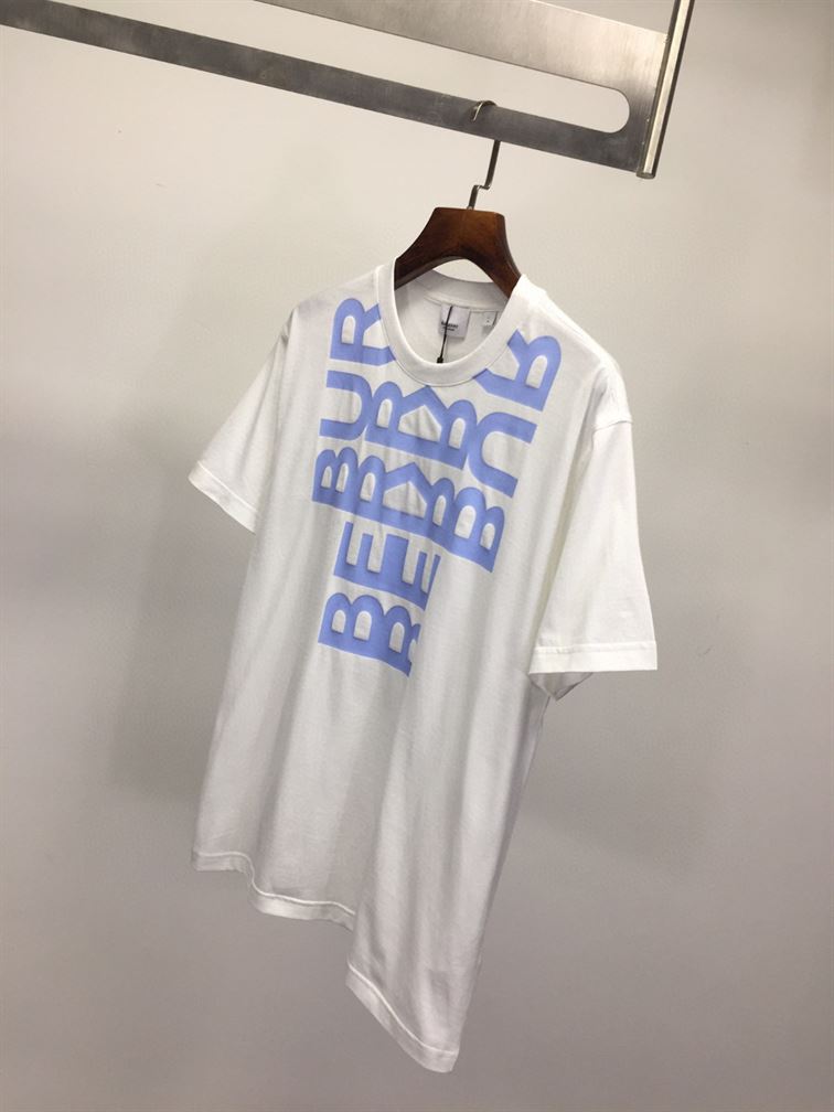 BURBERRY LOGO PRINT COTTON OVERSIZED T-SHIRT IN WHITE/BLUE - BRS005