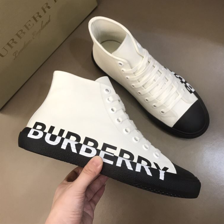 BURBERRY LOGO PRINT GABARDINE HIGH-TOP SNEAKERS - BBR029