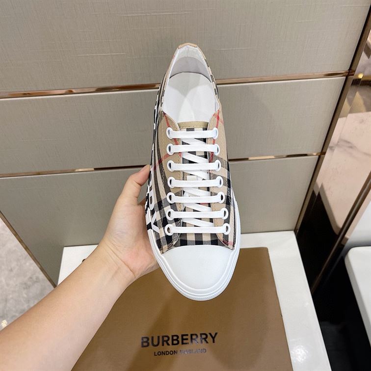 BURBERRY LOGO PRINT VINTAGE CHECK COTTON SNEAKERS IN ARCHIVE BEIGE - BBR023