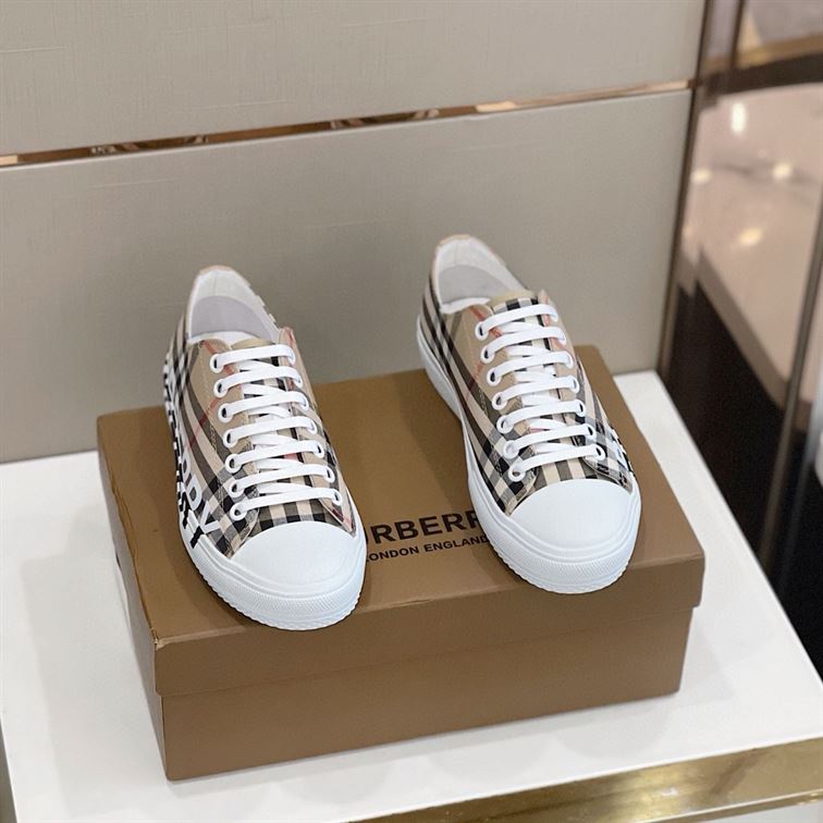 BURBERRY LOGO PRINT VINTAGE CHECK COTTON SNEAKERS IN ARCHIVE BEIGE - BBR023