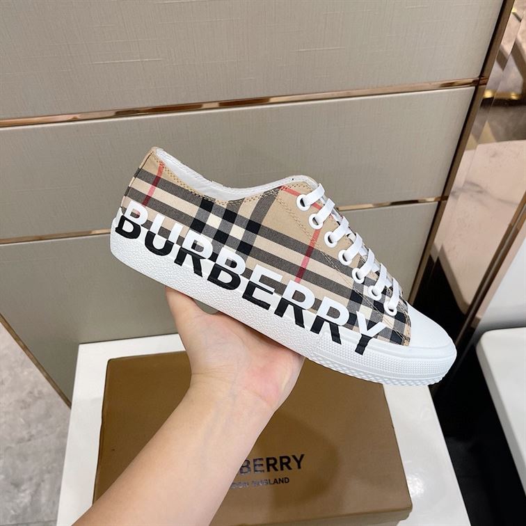 BURBERRY LOGO PRINT VINTAGE CHECK COTTON SNEAKERS IN ARCHIVE BEIGE - BBR023