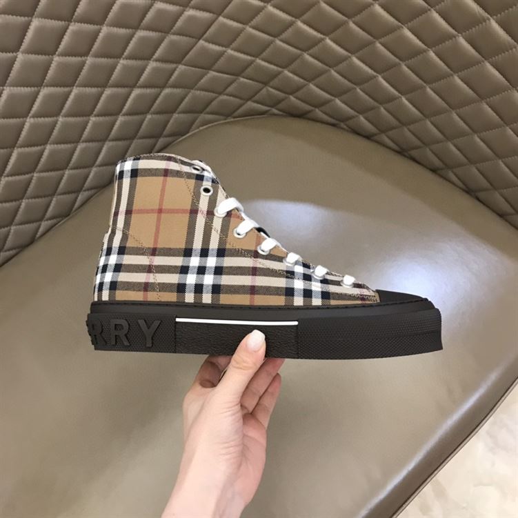 BURBERRY VINTAGE CHECK COTTON HIGH-TOP SNEAKERS - BBR027