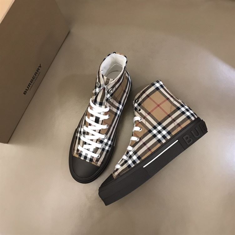 BURBERRY VINTAGE CHECK COTTON HIGH-TOP SNEAKERS - BBR027
