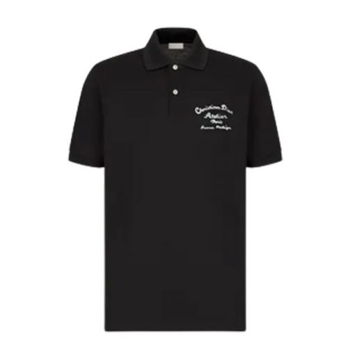 CHRISTIAN DIOR ATELIER' POLO SHIRT BLACK COTTON PIQUÉ - DOT018