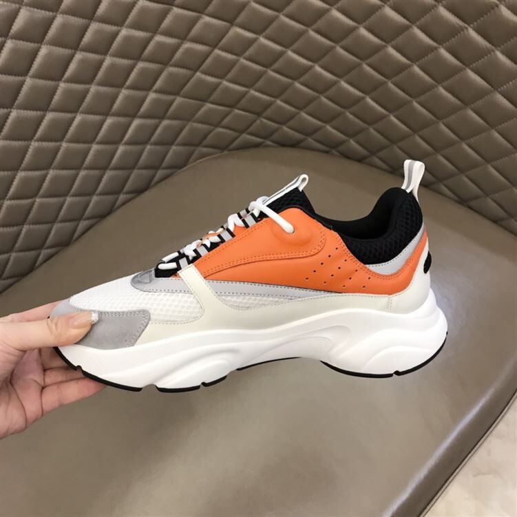 DIOR B22 SNEAKERS BLACK AND WHITE TECHNICAL MESH WITH ORANGE AND WHITE SMOOTH CALFSKIN - DO003