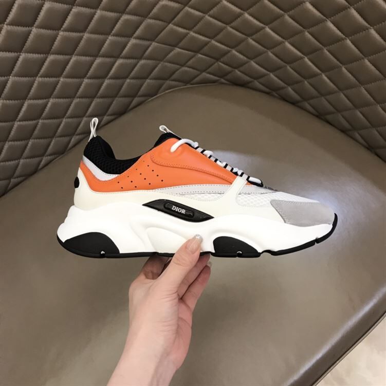 DIOR B22 SNEAKERS BLACK AND WHITE TECHNICAL MESH WITH ORANGE AND WHITE SMOOTH CALFSKIN - DO003