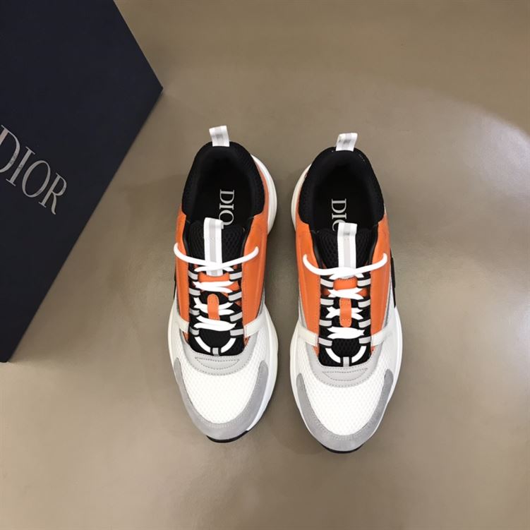 DIOR B22 SNEAKERS BLACK AND WHITE TECHNICAL MESH WITH ORANGE AND WHITE SMOOTH CALFSKIN - DO003