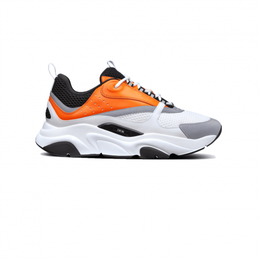 DIOR B22 SNEAKERS BLACK AND WHITE TECHNICAL MESH WITH ORANGE AND WHITE SMOOTH CALFSKIN - DO003