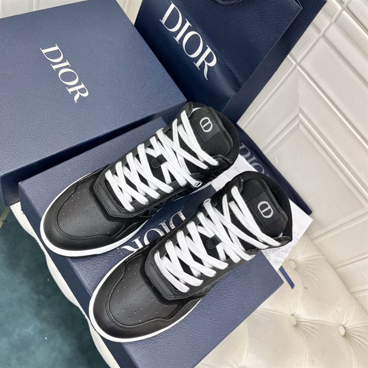DIOR B27 HIGH-TOP SNEAKER BLACK SMOOTH CALFSKIN AND CD DIAMOND CANVAS - DO142