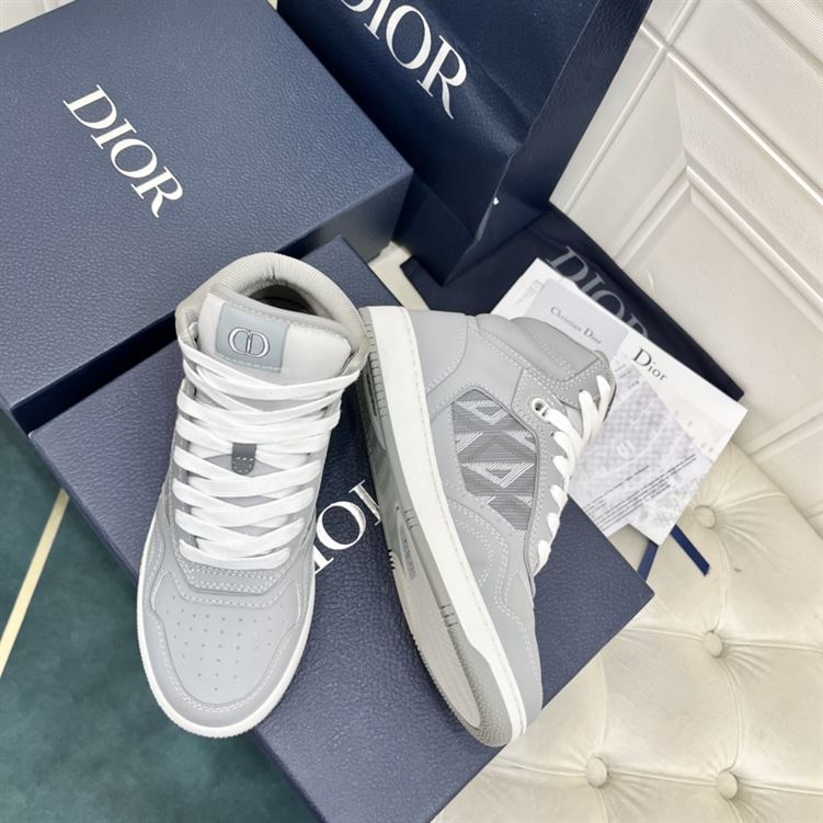 DIOR B27 HIGH-TOP SNEAKER GRAY SMOOTH CALFSKIN AND CD DIAMOND CANVAS - DO140