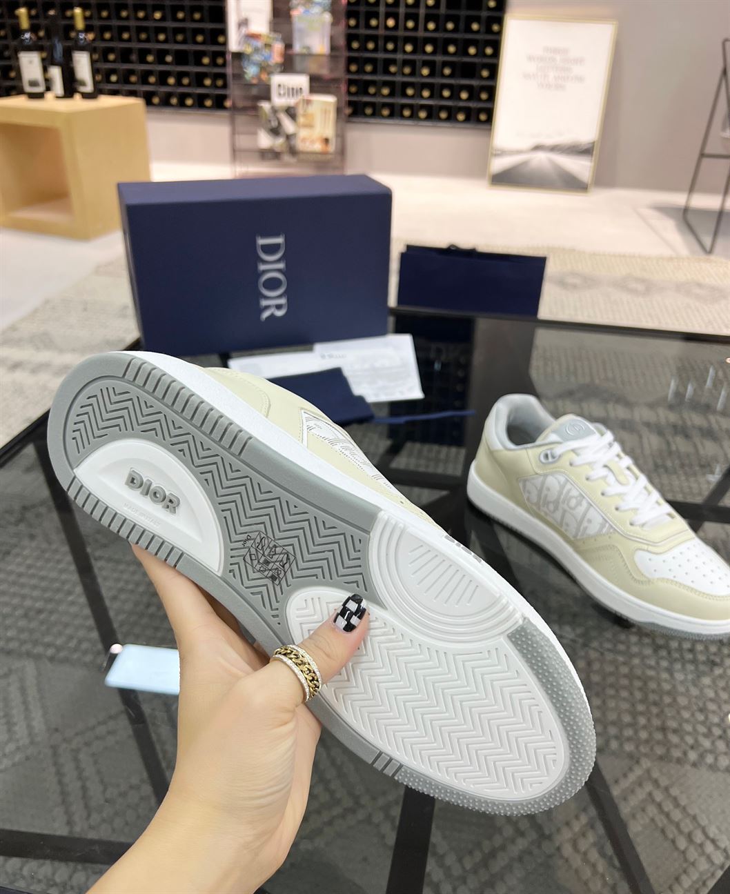 DIOR B27 LOW-TOP CREAM WHITE OBLIQUE - DO011