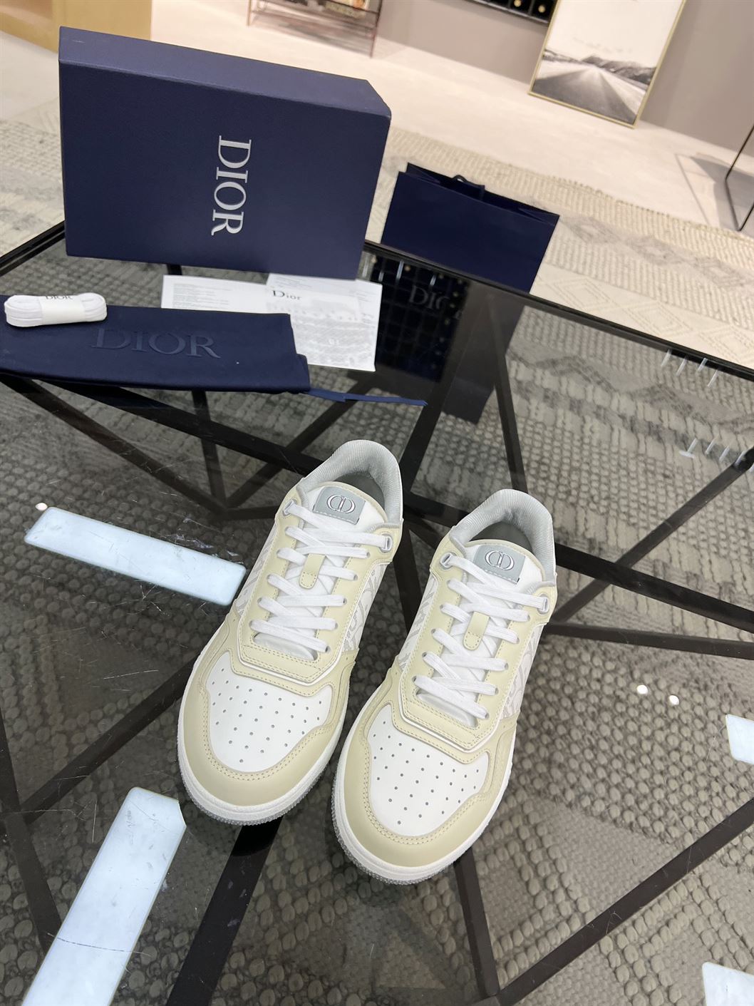 DIOR B27 LOW-TOP CREAM WHITE OBLIQUE - DO011