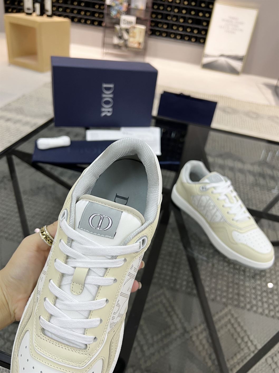 DIOR B27 LOW-TOP CREAM WHITE OBLIQUE - DO011