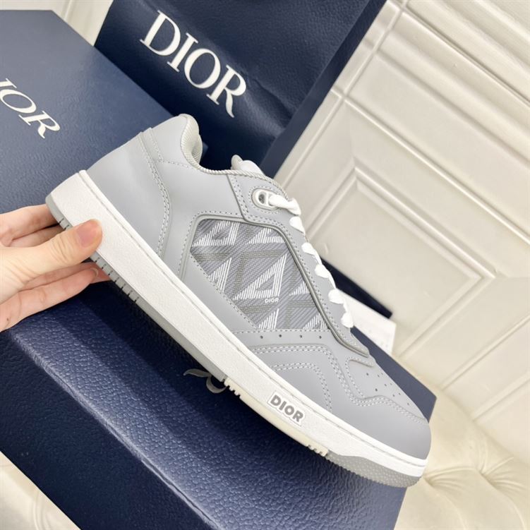 DIOR B27 LOW-TOP SNEAKER GRAY SMOOTH CALFSKIN AND CD DIAMOND CANVAS - DO139