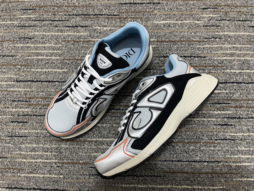 DIOR B30 SNEAKER GRAY MESH WITH SILVER-TONE AND DEEP GRAY TECHNICAL FABRIC - DO107