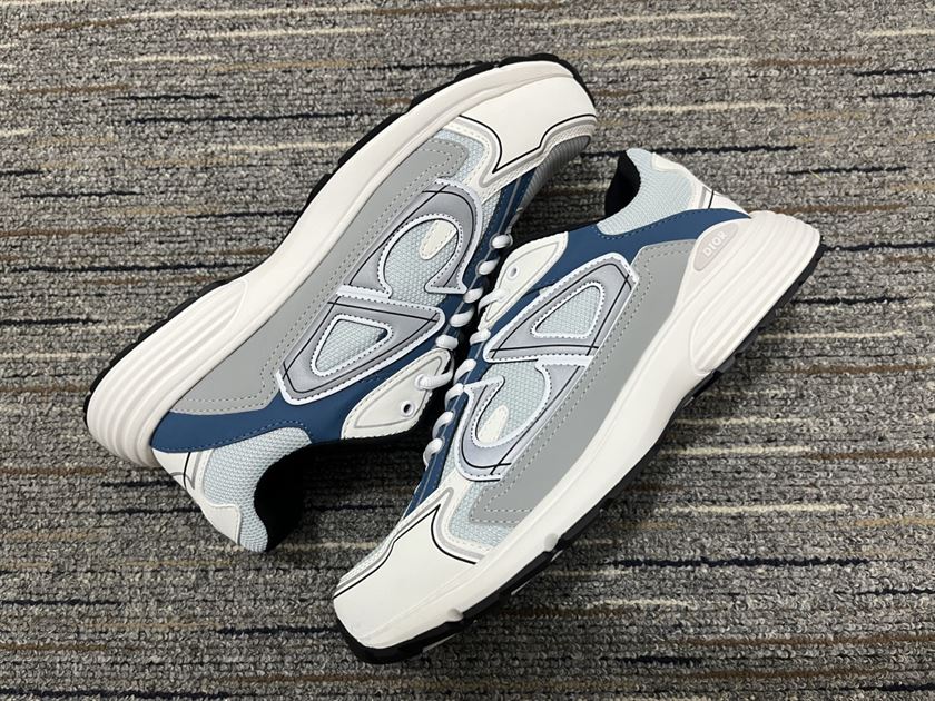 DIOR B30 SNEAKER LIGHT BLUE MESH AND BLUE GRAY AND WHITE TECHNICAL FABRIC - DO110