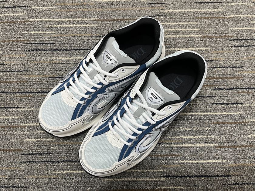 DIOR B30 SNEAKER LIGHT BLUE MESH AND BLUE GRAY AND WHITE TECHNICAL FABRIC - DO110