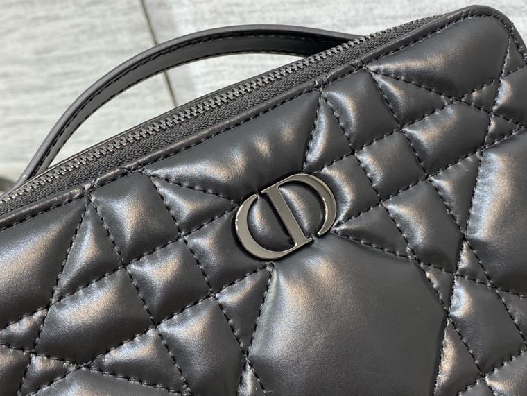 DIOR CARO BOX BAG BLACK QUILTED MACROCANNAGE