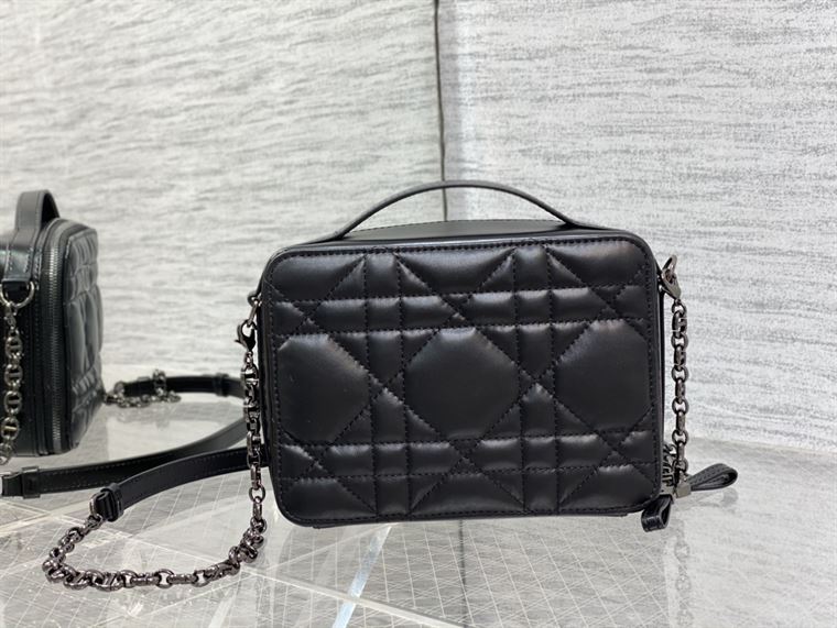 DIOR CARO BOX BAG BLACK QUILTED MACROCANNAGE