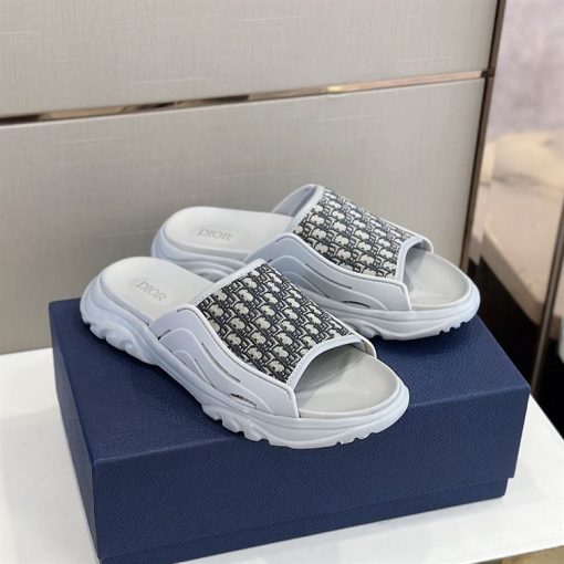 DIOR H-TOWN SANDAL GRAY RUBBER WITH BEIGE AND BLACK DIOR OBLIQUE JACQUARD - DS001