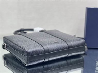 DIOR LINGOT BRIEFCASE GRAY CD DIAMOND CANVAS AND SMOOTH CALFSKIN - DIO032