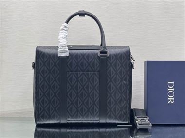 DIOR LINGOT BRIEFCASE GRAY CD DIAMOND CANVAS AND SMOOTH CALFSKIN - DIO032