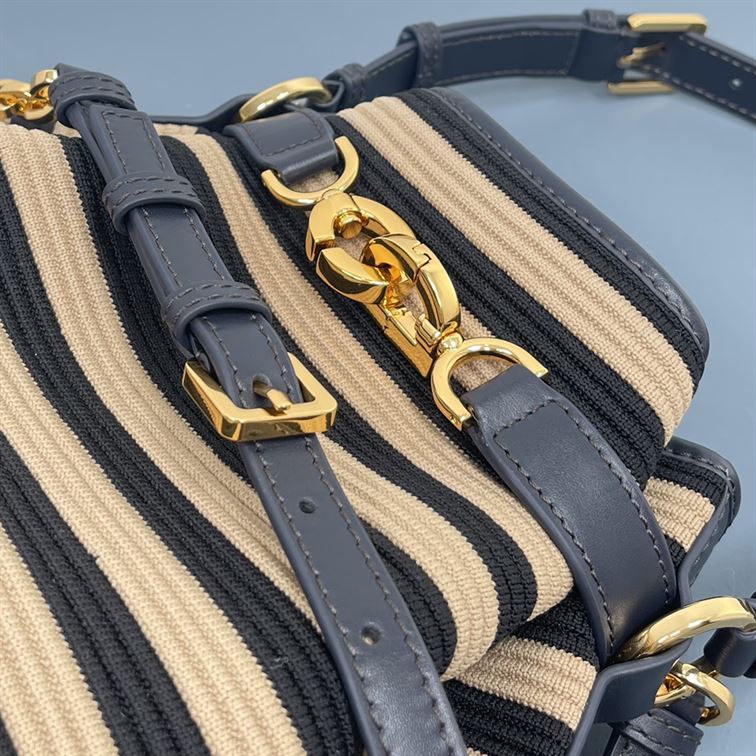 DIOR MEDIUM C EST DIOR BAG NATURAL AND DENIM BLUE MARINIERE RAFFIA