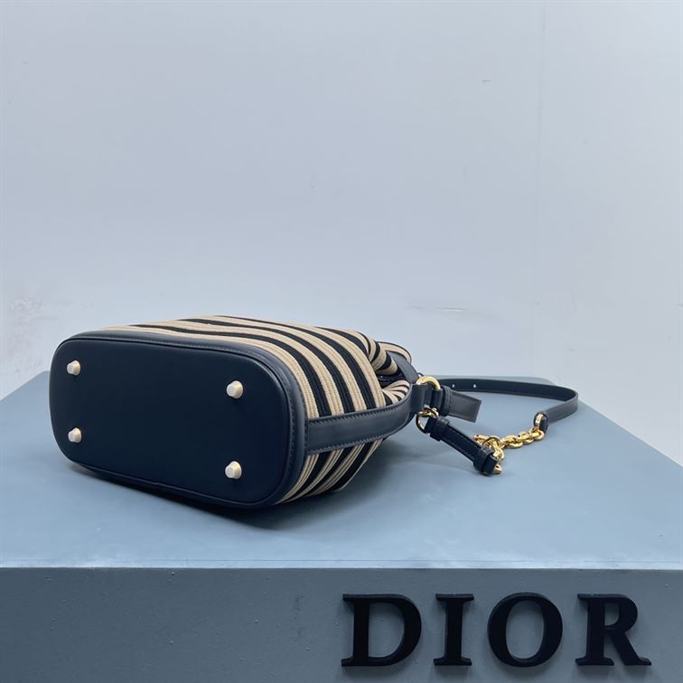 DIOR MEDIUM C EST DIOR BAG NATURAL AND DENIM BLUE MARINIERE RAFFIA