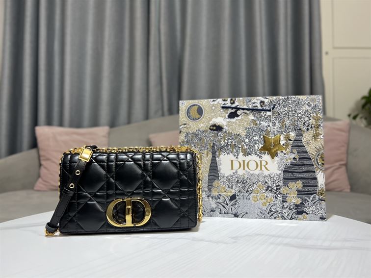 DIOR MEDIUM DIOR CARO BAG BLACK QUILTED MACROCANNAGE CALFSKIN