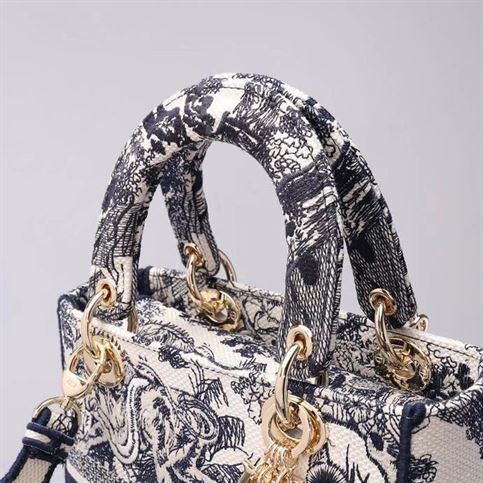 DIOR MEDIUM LADY D-LITE BAG BLUE TOILE
