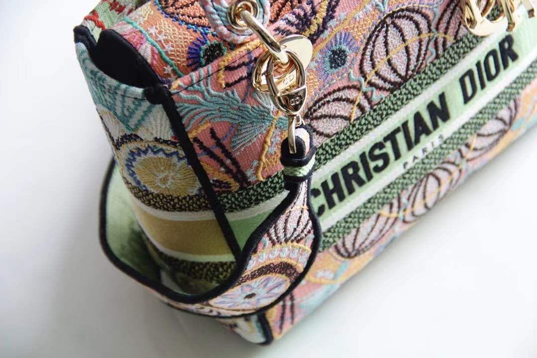 DIOR MEDIUM LADY D-LITE BAG IN MULTICOLOR LIGHTS EMBROIDERY