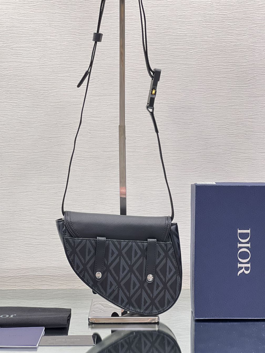 DIOR MINI SADDLE BAG BLACK CD DIAMOND CANVAS AND SMOOTH CALFSKIN - DIO007