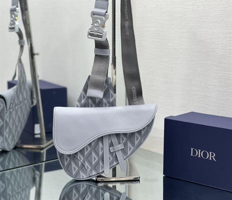 DIOR MINI SADDLE BAG GRAY CD DIAMOND CANVAS AND SMOOTH CALFSKIN - DIO005