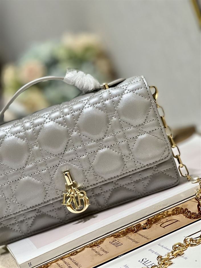 DIOR MISS DIOR MINI BAG GREY CANNAGE LAMBSKIN