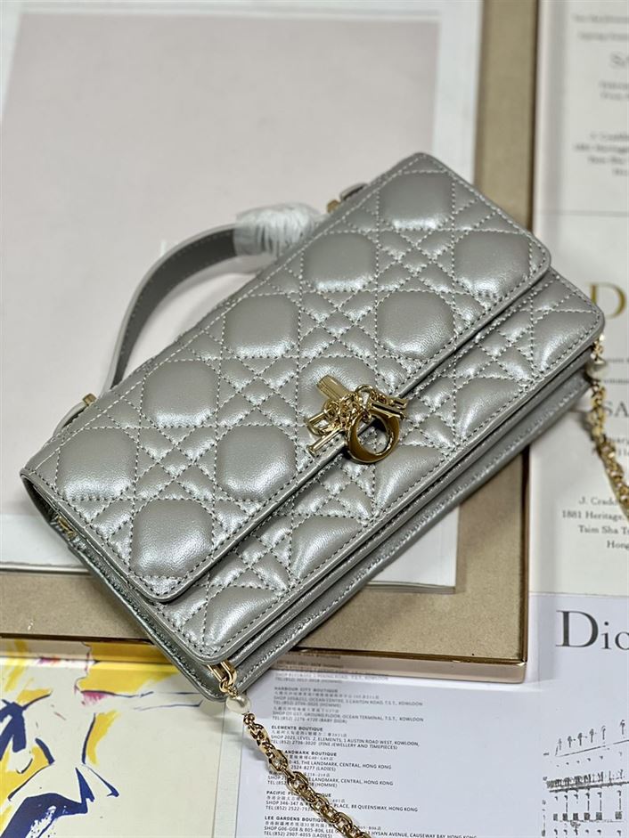 DIOR MISS DIOR MINI BAG GREY CANNAGE LAMBSKIN