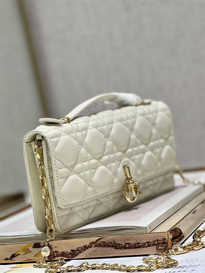 DIOR MISS DIOR MINI BAG LATTE CANNAGE LAMBSKIN